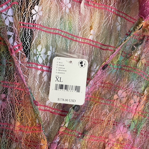 ✨Free People✨Julie Printed Lace Stretch Top Tropical Sunset Size XL. NWT🦋 - Picture 3 of 7